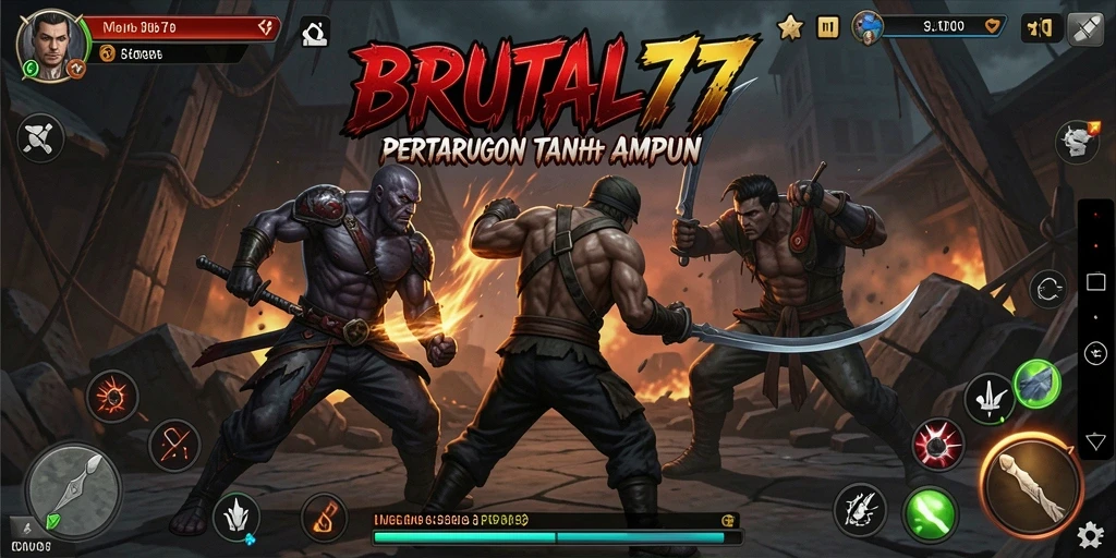 Tangkapan layar BRUTAL77 menunjukkan pertarungan seru dengan grafis yang menawan.