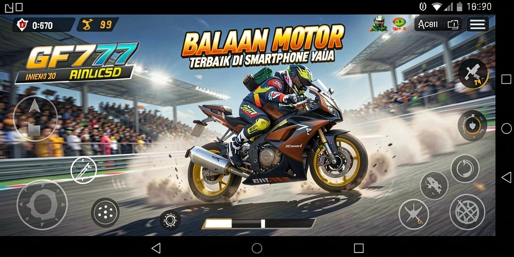 Tampilan gameplay balapan motor yang seru dan mendebarkan.