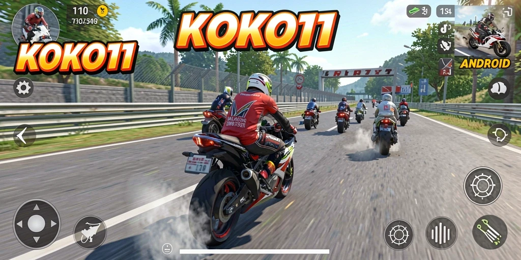 Tampilan gameplay KOKO11 yang penuh aksi dan mendebarkan dalam balapan motor.