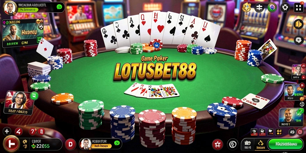 Screenshot LOTUSBET88 menampilkan gameplay poker yang seru dan interaktif.
