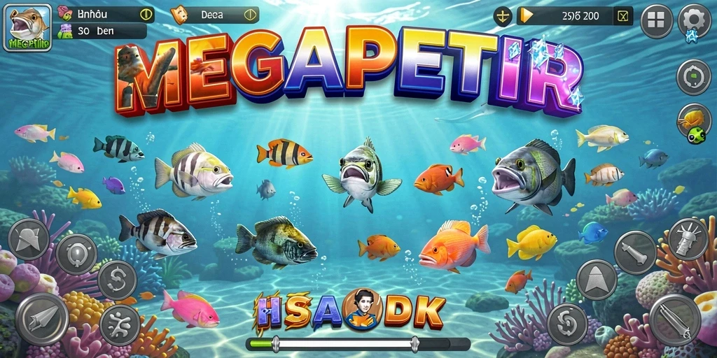 Tampilan gameplay seru dari MEGAPETIR saat menembak ikan.