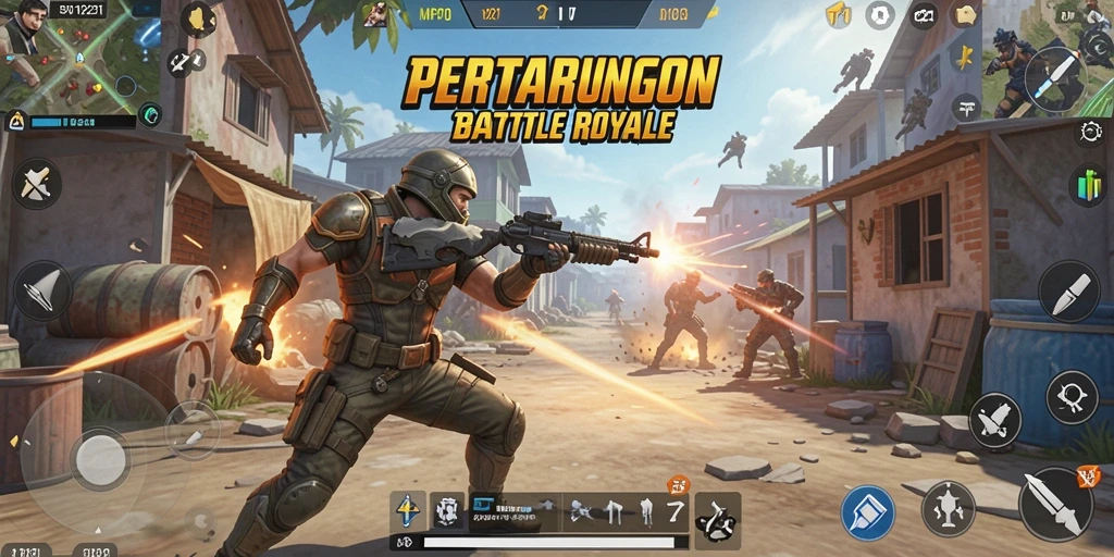 Gambaran gameplay seru dalam pertempuran Battle Royale