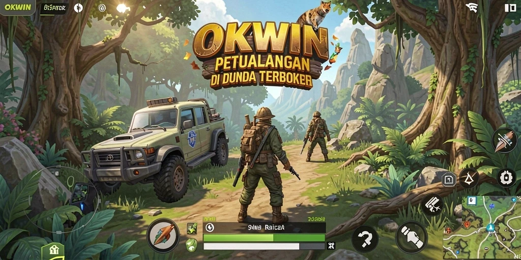 Screenshot gameplay OKWIN menunjukkan petualangan epik di dunia terbuka.