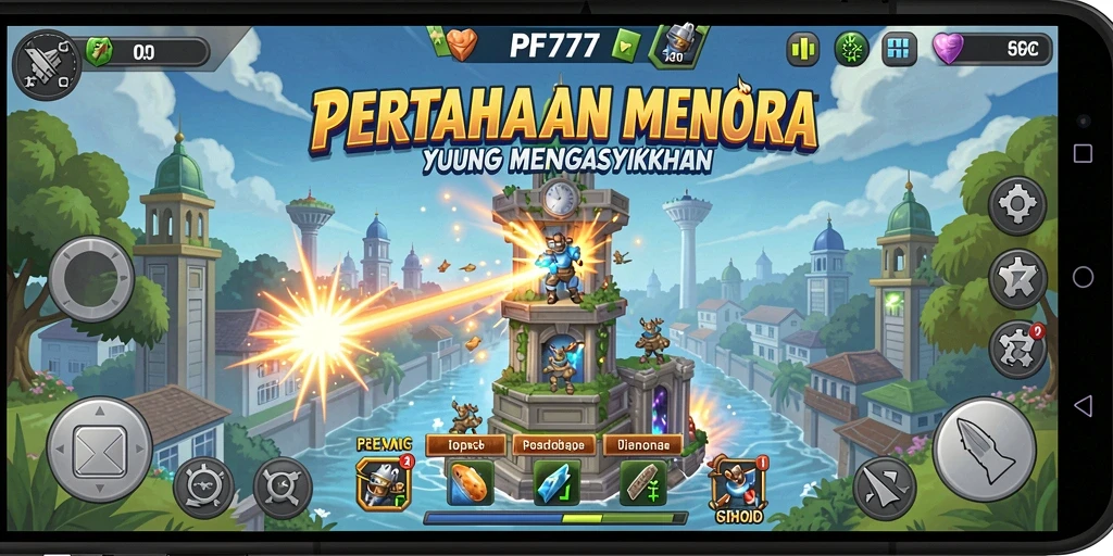 Tampilan gameplay PF777 yang penuh aksi dan strategi menara.