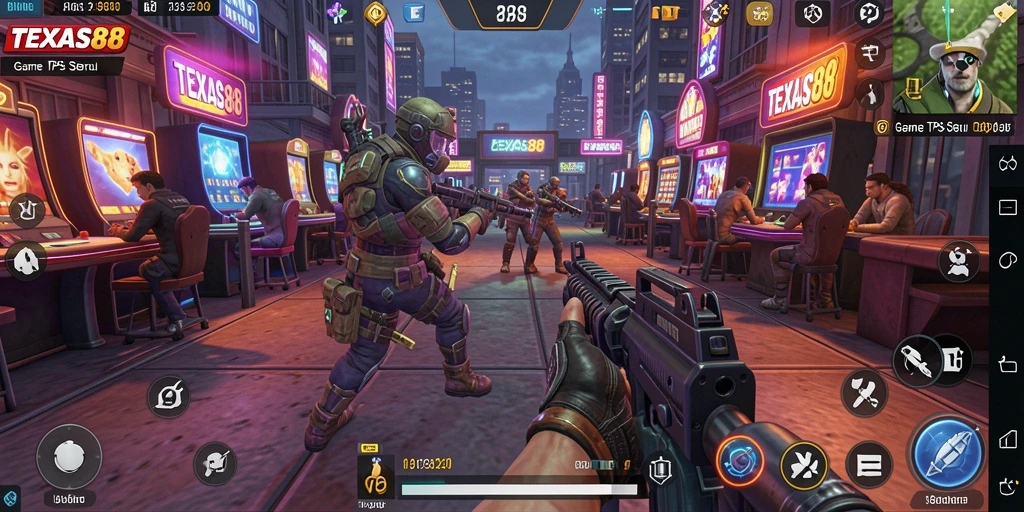 Screenshot utama TEXAS88 menampilkan aksi seru dalam gameplay TPS.